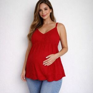 Isabel Maternity by Ingrid & Isabel Red Ribbed V Neck Tank‎ Top Size M
